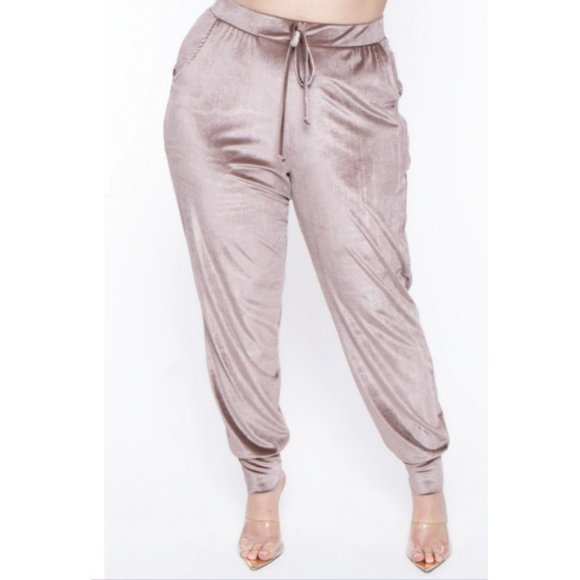 Curvy Sense Pants - Plus Size 4x Taupe Velvet Curvy Sense Joggers With Pockets